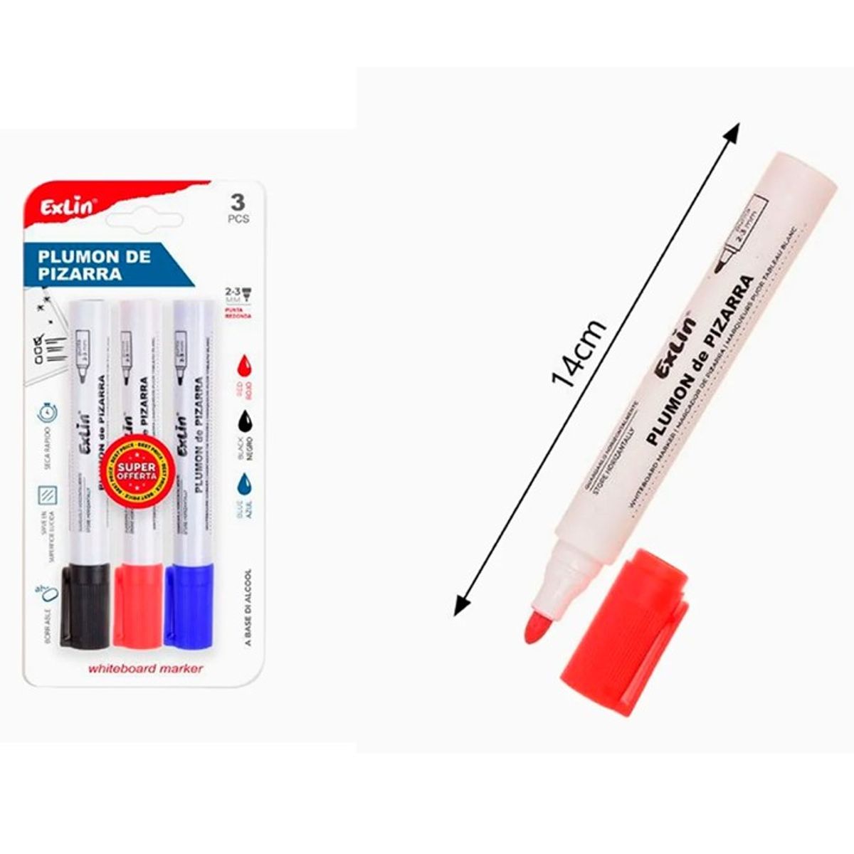 GENERICO - Marcadores Color Azul Negro y Rojo 3pcs