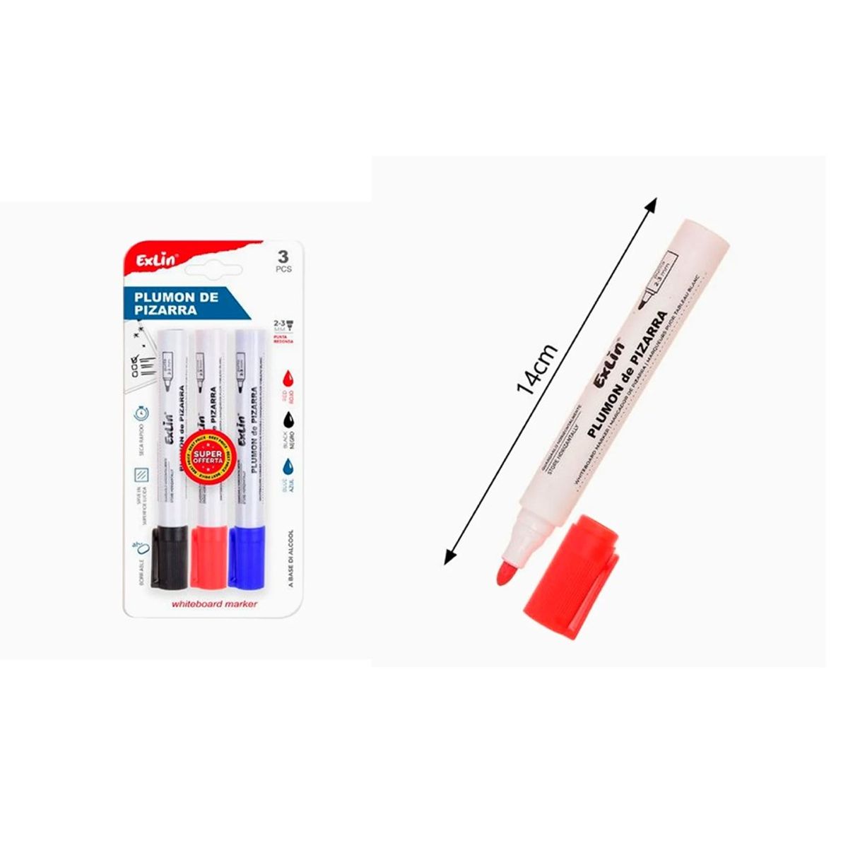 GENERICO - Marcadores Color Azul Negro y Rojo 3pcs