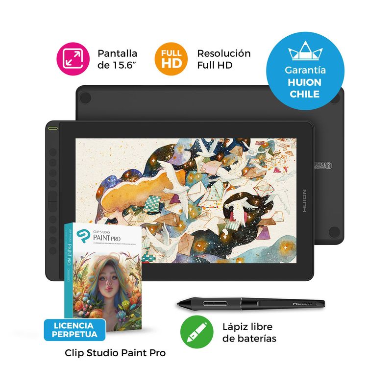 HUION - Pantalla Gráfica Huion Kamvas 16 2021 Negro+ Guante+ Stand+ ClipStudio