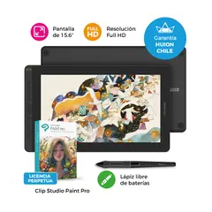 HUION - Pantalla Gráfica Kamvas 16 2021 Negro+ Guante+ Stand+ ClipStudio