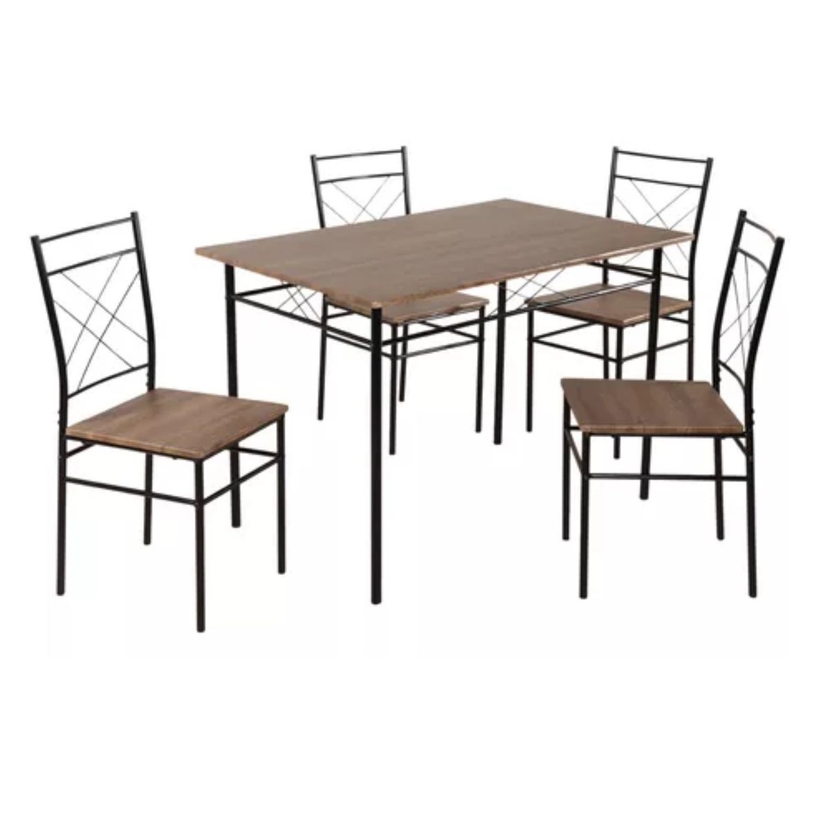 LUMAX - Juego Comedor Mesa + 4 Sillas Madera y Metal Negro