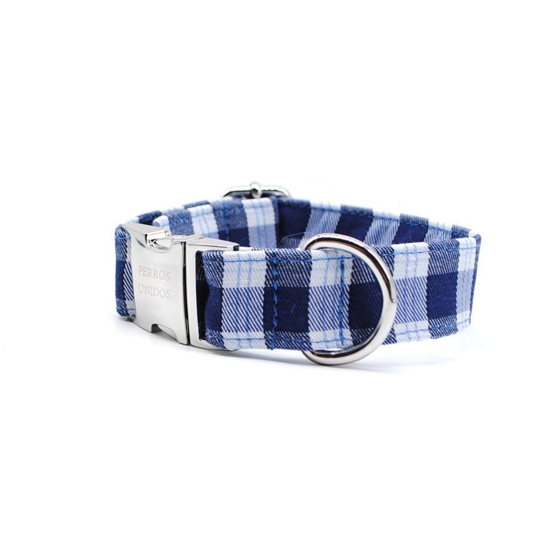 GENERICO - Collar Perros Unidos cuadrillé azul talla S ( 25 a 35 cms)