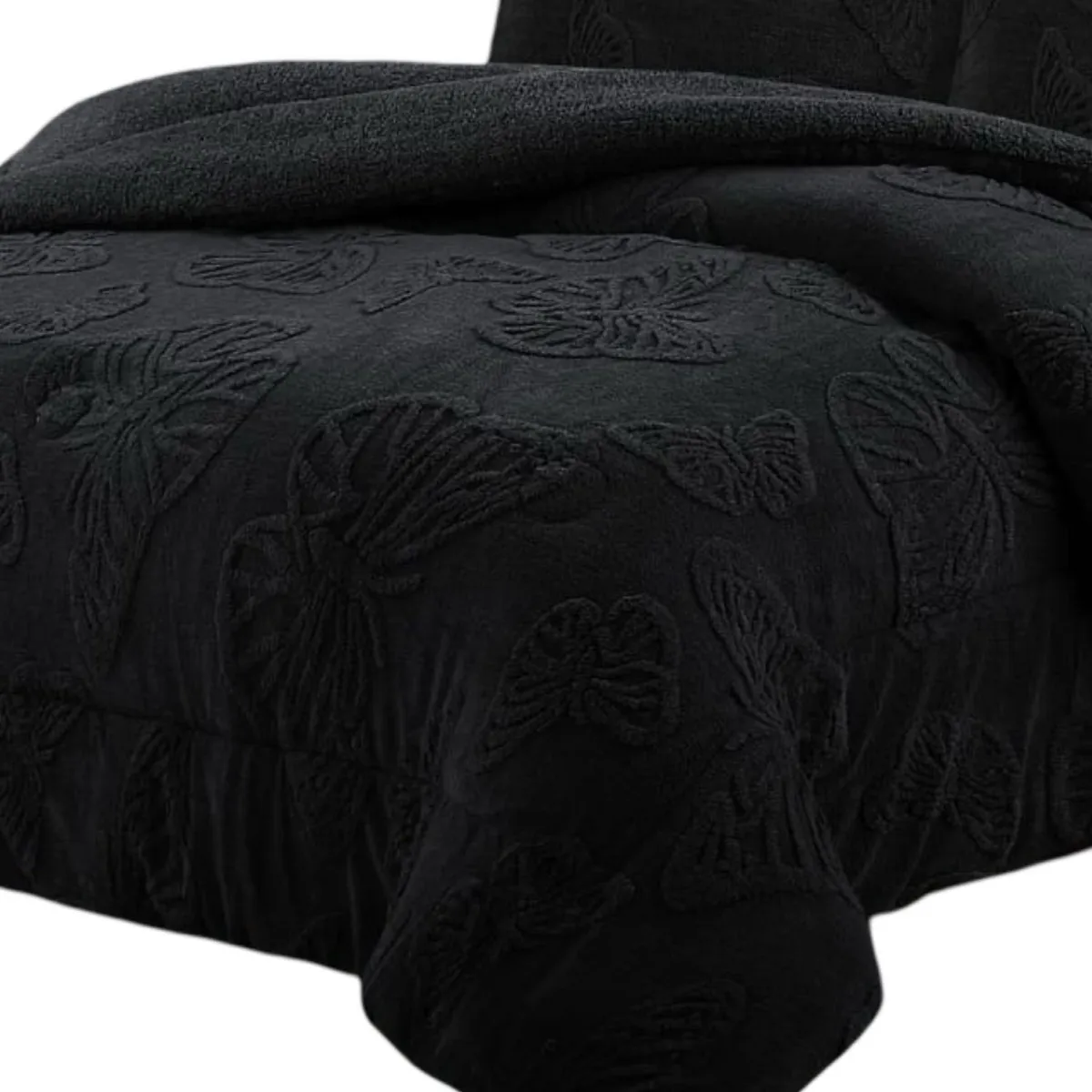 GENERICO - CUBRECAMA CHIPORRO DE INVIERNO DISEÑO MARIPOSA M8 2 PLAZAS NEGRO