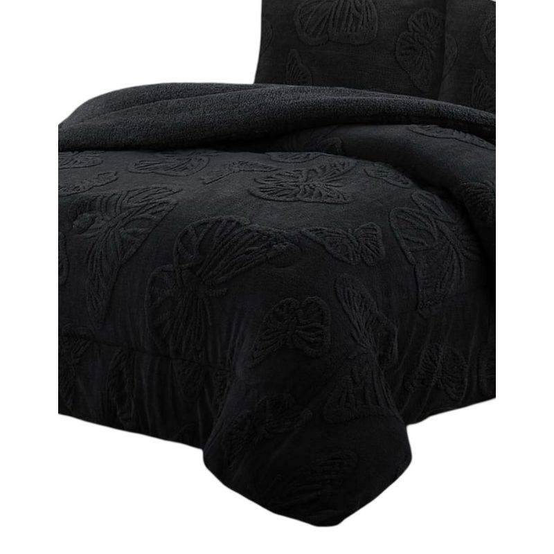 GENERICO - CUBRECAMA CHIPORRO DE INVIERNO DISEÑO MARIPOSA M8 2 PLAZAS NEGRO