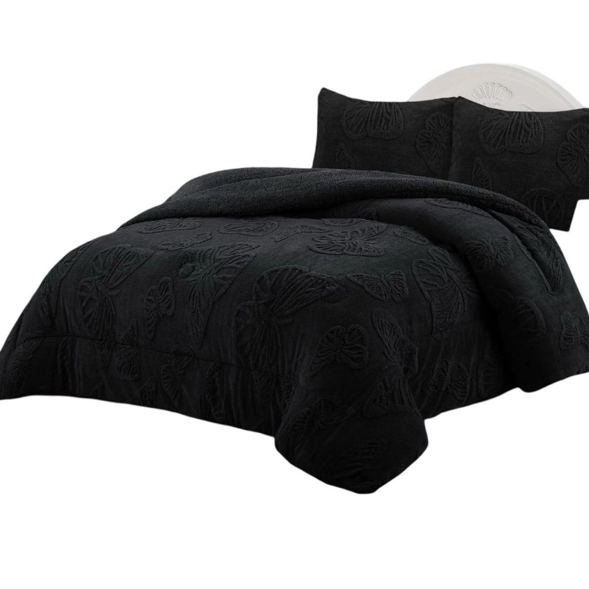 GENERICO - CUBRECAMA CHIPORRO DE INVIERNO DISEÑO MARIPOSA M8 2 PLAZAS NEGRO