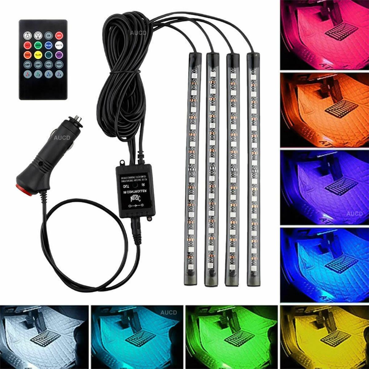 GENERICO - Tirax4 Led Luz Piso Interior Auto +control Ritmica 12LED