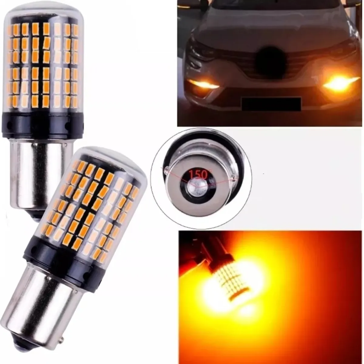 GENERICO - X2 Ampolleta 144 Led Intermitente Py21 Pata En V 12v Ámbar