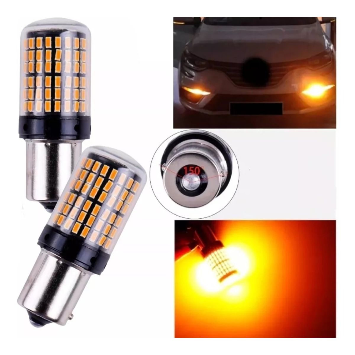 GENERICO - X2 Ampolleta 144 Led Intermitente Py21 Pata En V 12v Ámbar