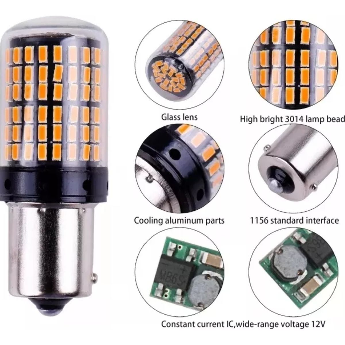 GENERICO - X2 Ampolleta 144 Led Intermitente Py21 Pata En V 12v Ámbar