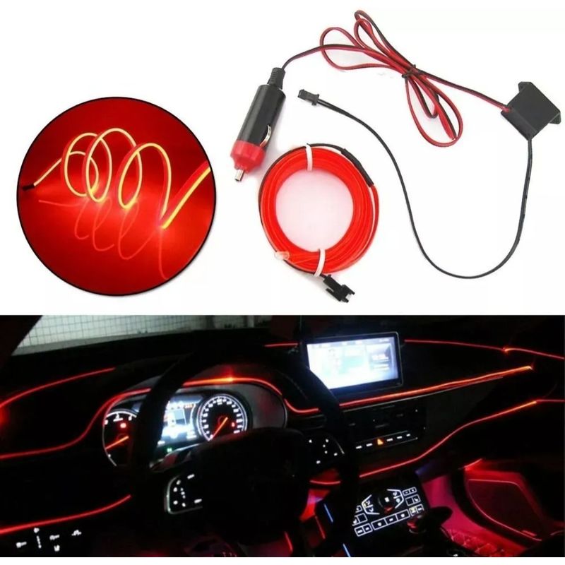 GENERICO - Hilo Neon Decorativo Luz Led 5Mt Interior Auto Tuning ROJO