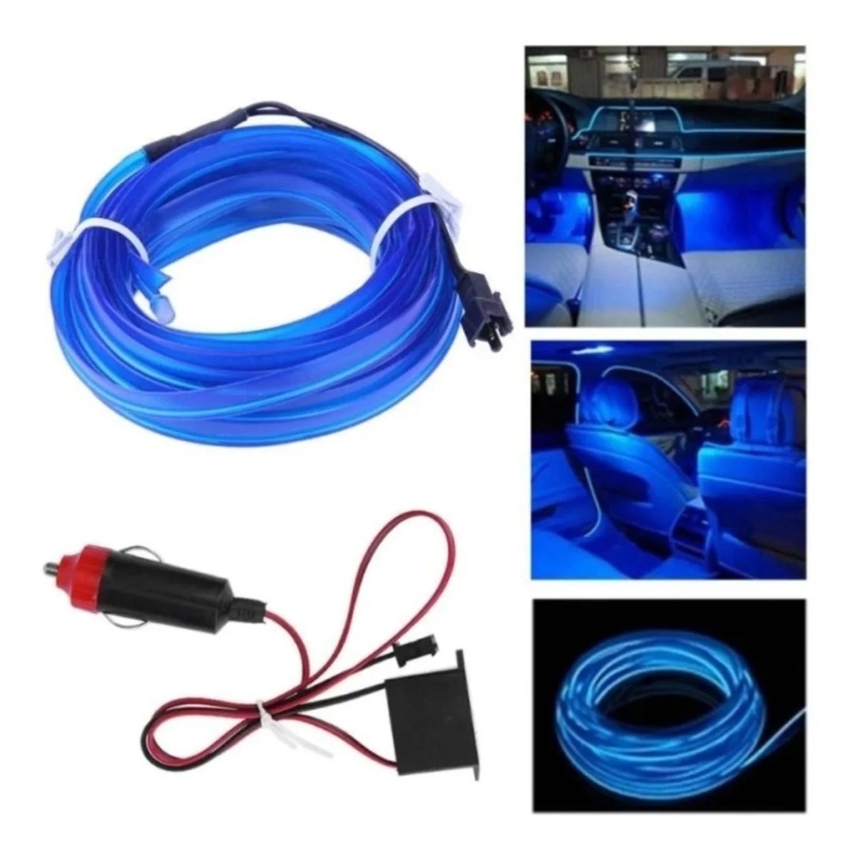 Hilo Neon Decorativo Luz Led 3Mt Interior Auto Tuning BLUE, marca GENERICO - Foto 2