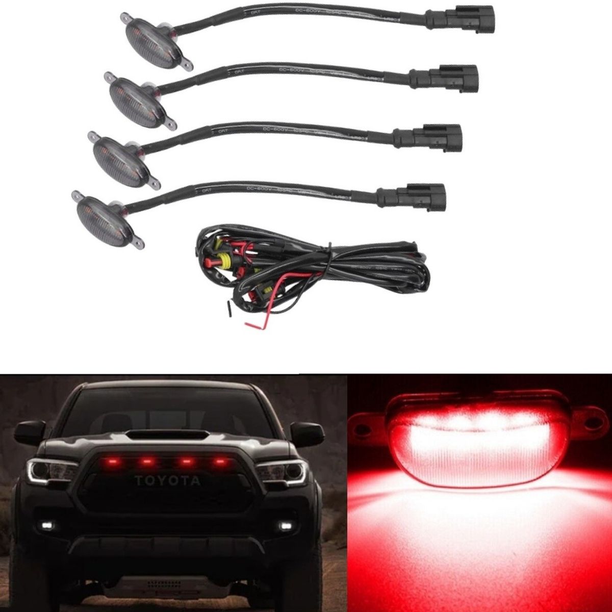 GENERICO - X4 Luz Led Estilo Raptor Colores Parachoque Parrilla Rojo