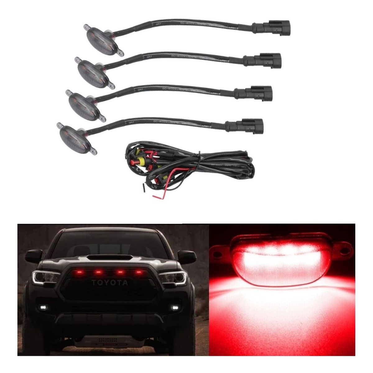 GENERICO - X4 Luz Led Estilo Raptor Colores Parachoque Parrilla Rojo