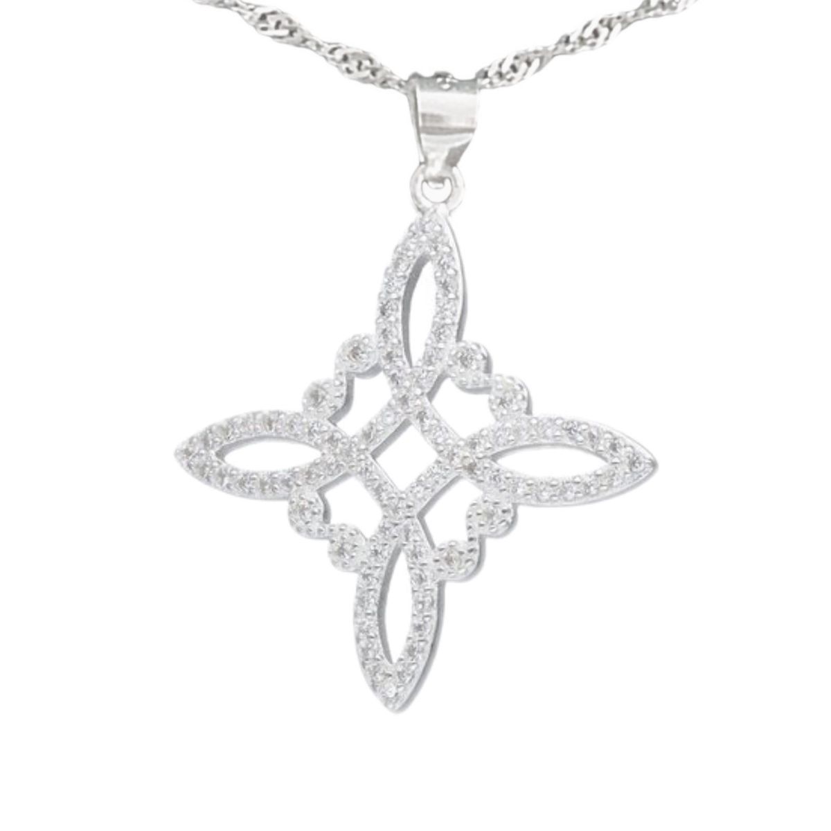 GENERICO - COLLAR DE PROTECCION NUDO DE BRUJA  PLATA FINA CON MICROCIRCONES