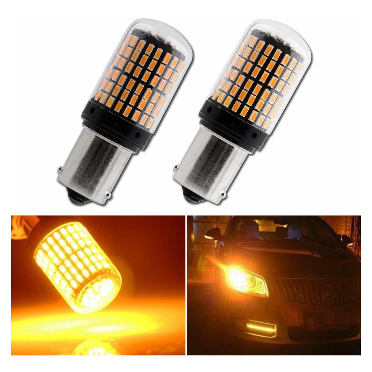 GENERICO - Ampolleta 144 Led Intermitente 1 Contacto Pata Pareja Ámbar