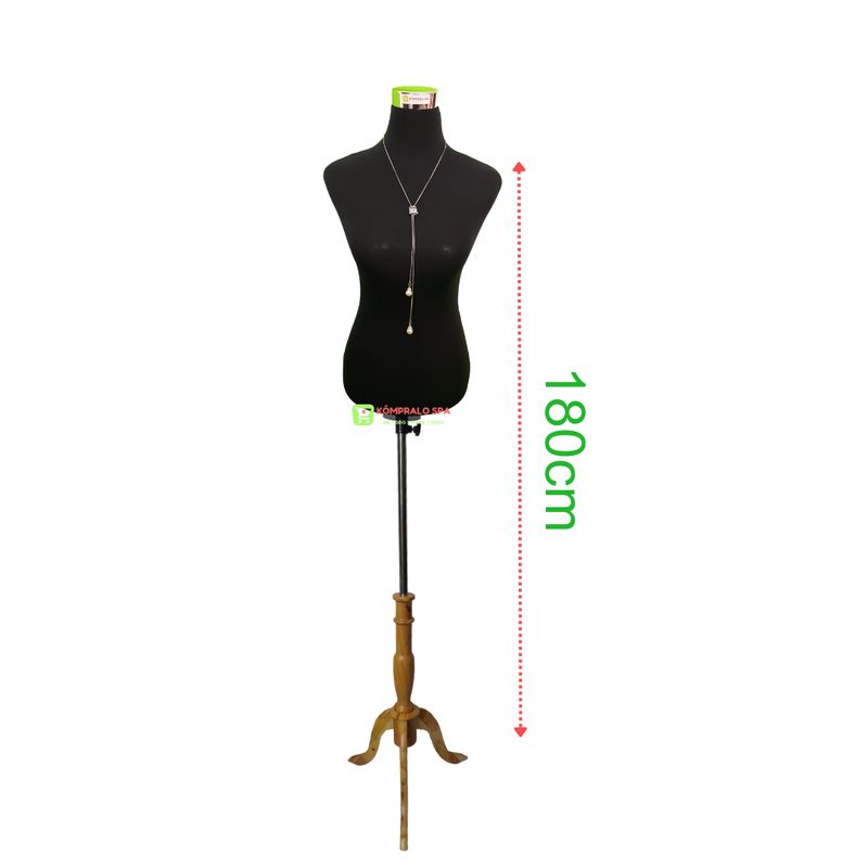 GENERICO - Torso Maniqui Dama Plástico Con Pedestal Madera Beige Negro