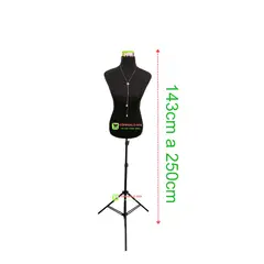 GENERICO - Torso Maniqui Dama Plástico Negro Pedestal Atril Plegable