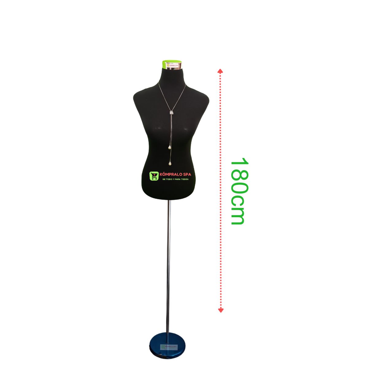 GENERICO - Torso Maniqui Dama Plástico Negro Pedestal Metal Redondo