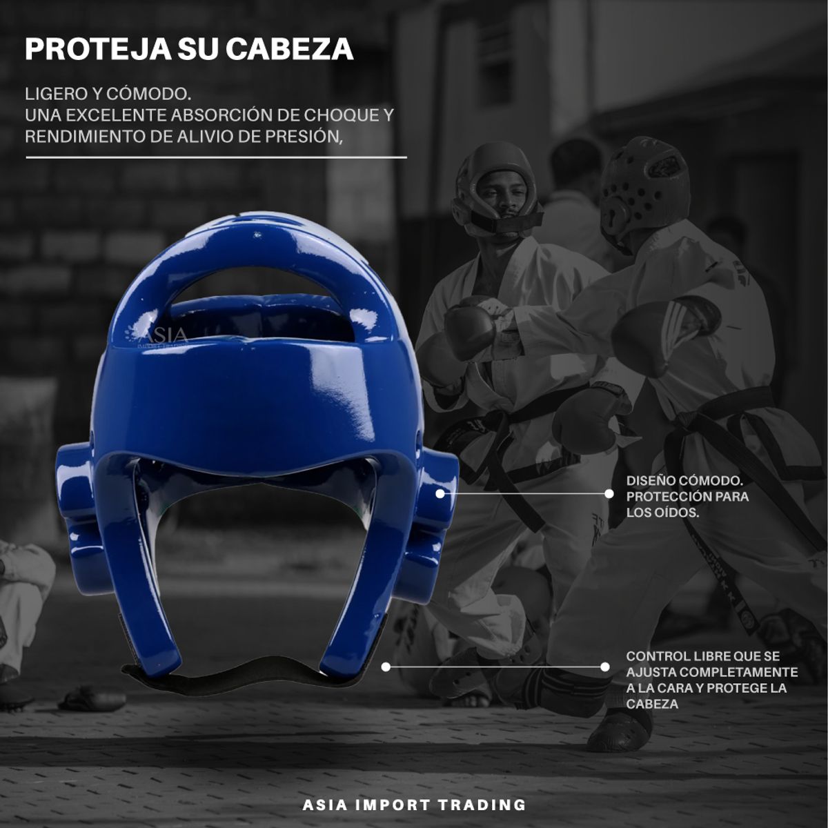 PWRFITNESS - Casco Boxeo Azul Talla L