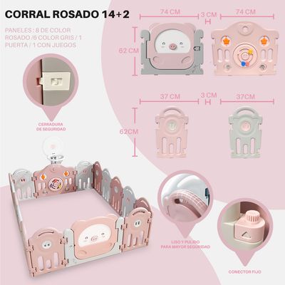 Imagen 2 del producto Corral para bebe Rosado modelo 14+2 paneles