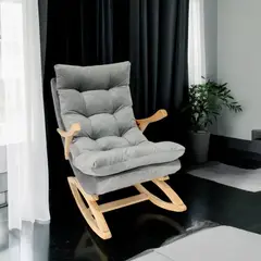 MUEBLES NEW - MECEDORA COQUETTE CON APOYA BRAZO GRIS FELPA