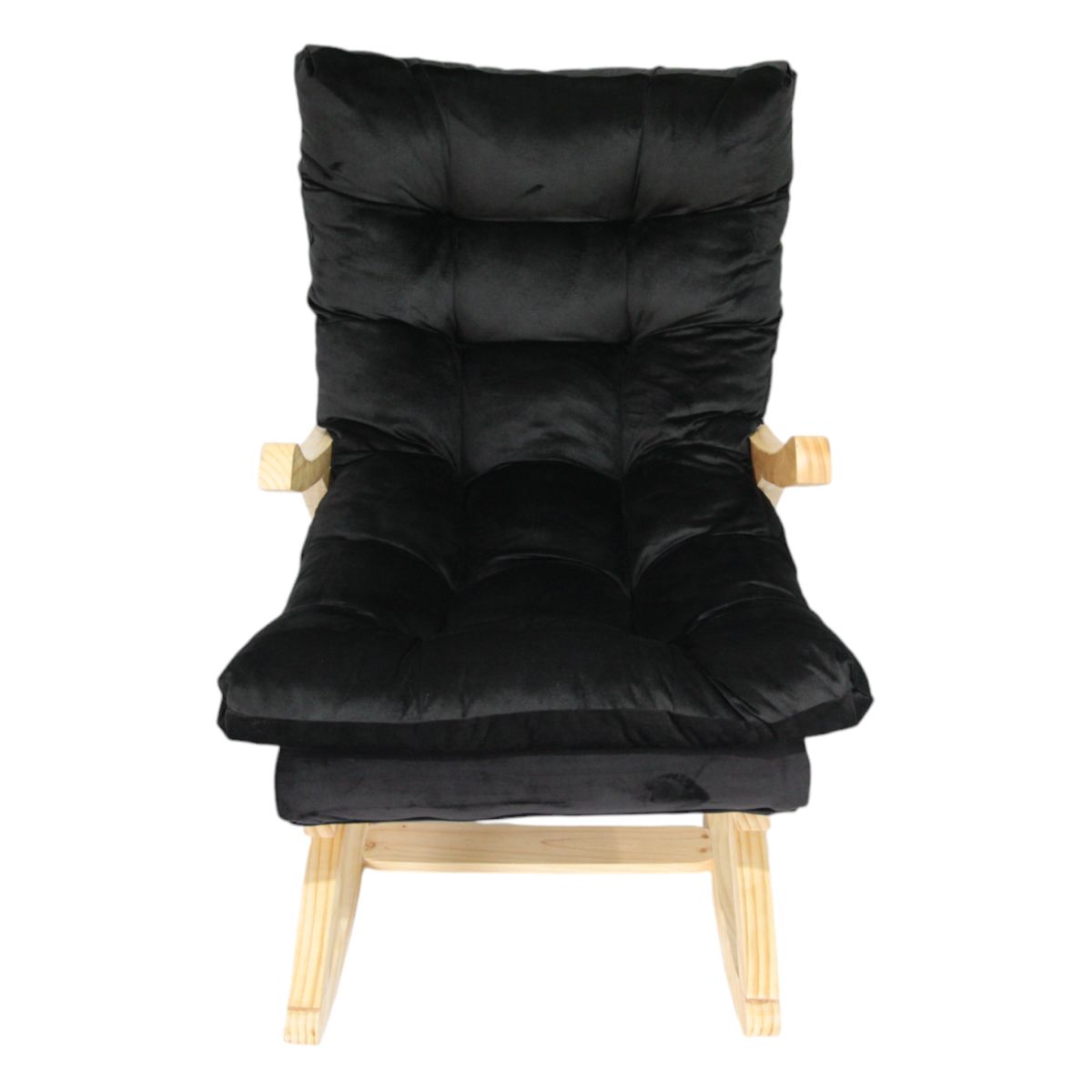 MUEBLES NEW - SILLA MECEDORA COQUETTE CON APOYA BRAZO NEGRO FELPA.