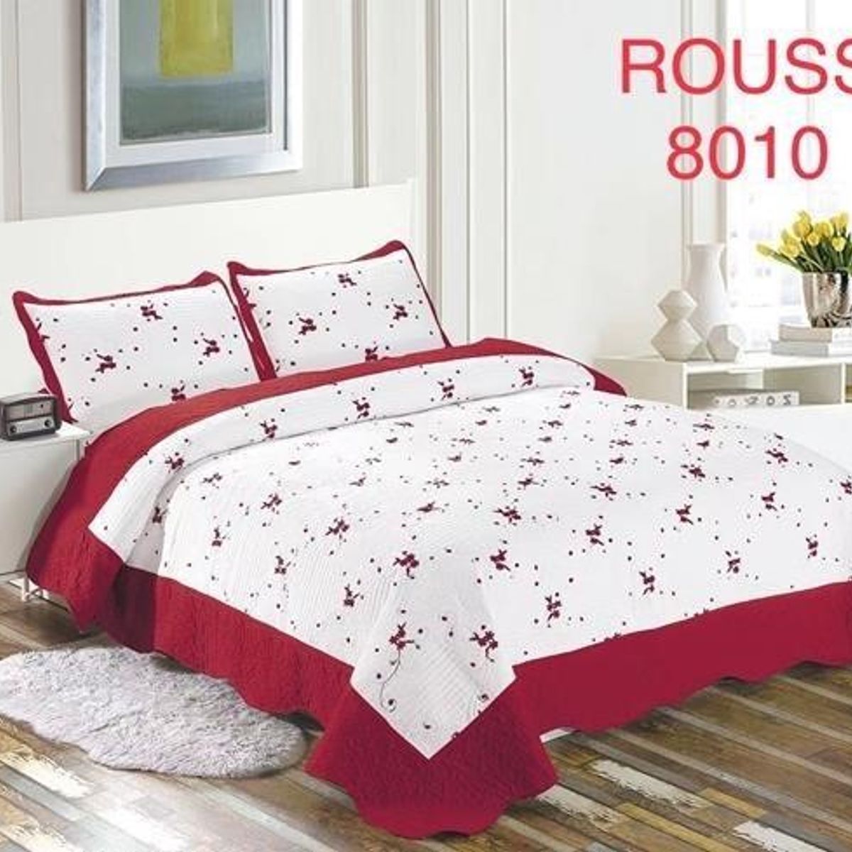 GENERICO - Cobertor Tipo Quilt de Verano / Cubrecamas King Bordado Burdeo