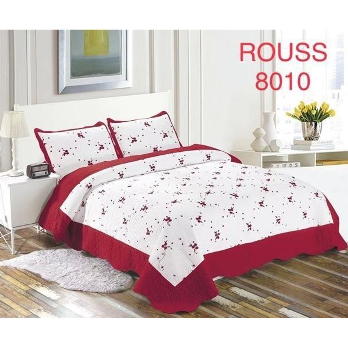 GENERICO - Cobertor Tipo Quilt de Verano / Cubrecamas King Bordado Burdeo