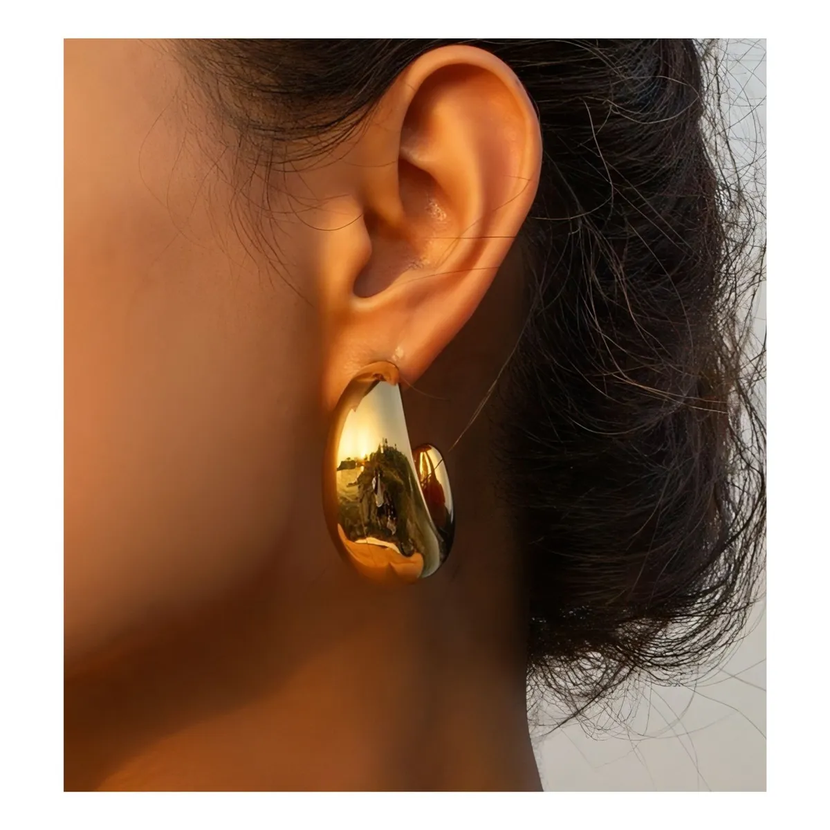 GENERICO - AROS MEDIA LUNA FORMA DE C INFLADOS GRANDES BAÑO DE ORO