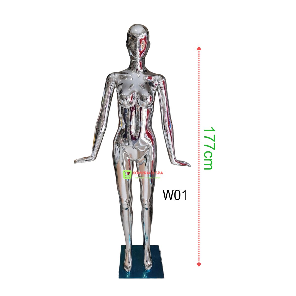 GENERICO - Maniqui Cuerpo Entero Dama Plastico Metalizado Plateado W01