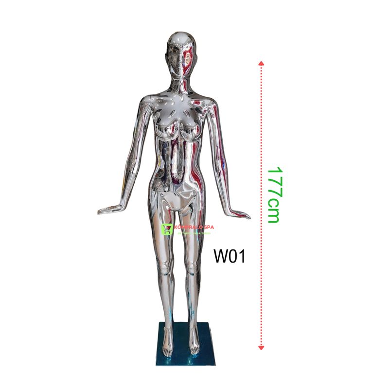 GENERICO - Maniqui Cuerpo Entero Dama Plastico Metalizado Plateado W01