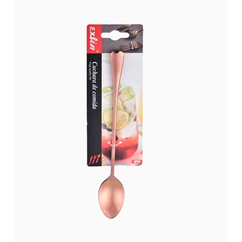 GENERICO - Cuchara De Comida Oro Rosa  2.7X19Cm