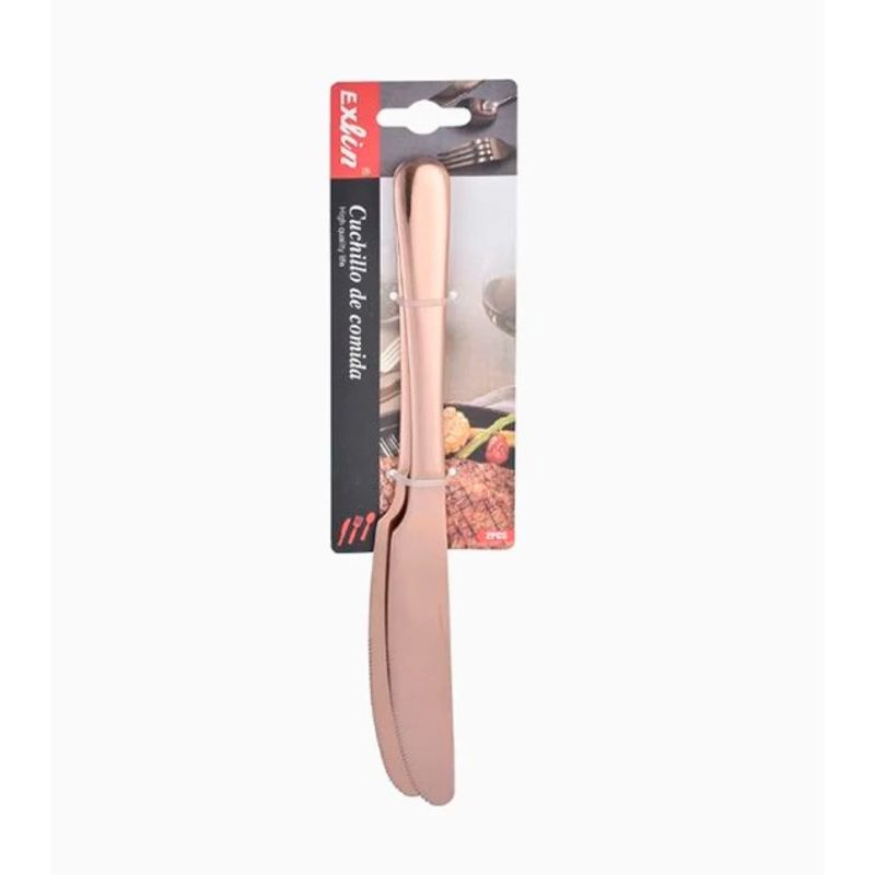 GENERICO - Cuchillo De Mesa Oro Rosa Acero  2X23Cm