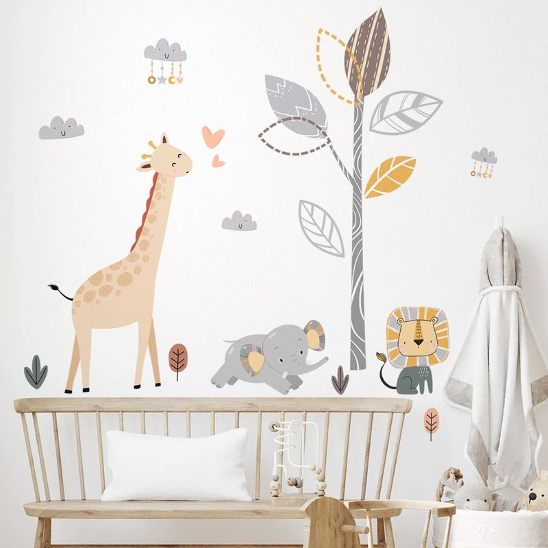 CREA TALLER - León jirafa y elefante vinilo deco muro dormitorio infantil
