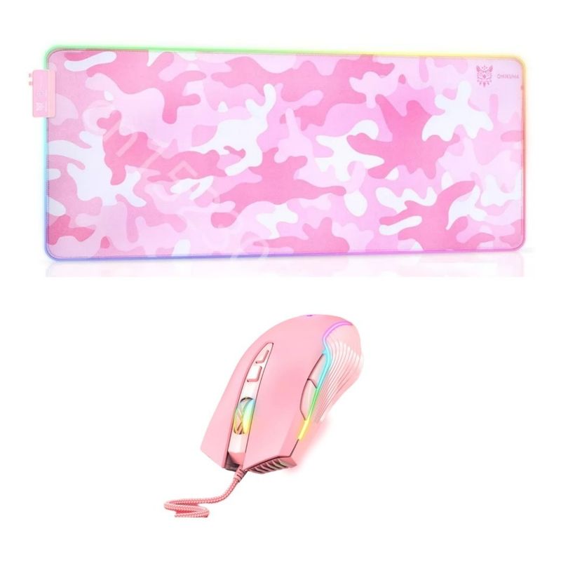 ONIKUMA - Pack Mouse Pad Gamer Onikuma Con Luz + Mouse Gamer Onikuma Rosa