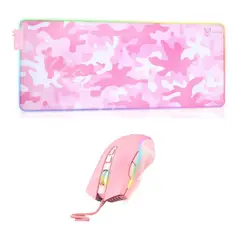 ONIKUMA - Pack Mouse Pad Gamer Con Luz + Mouse Gamer Rosa