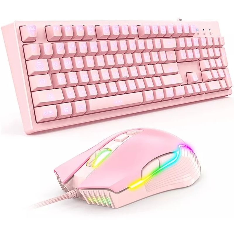 ONIKUMA - Set Teclado Gamer Rosado Led  Mouse Gamer Rgb Pink Edition
