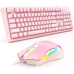ONIKUMA - Set Teclado Gamer Rosado Led Mouse Gamer Rgb Pink Edition