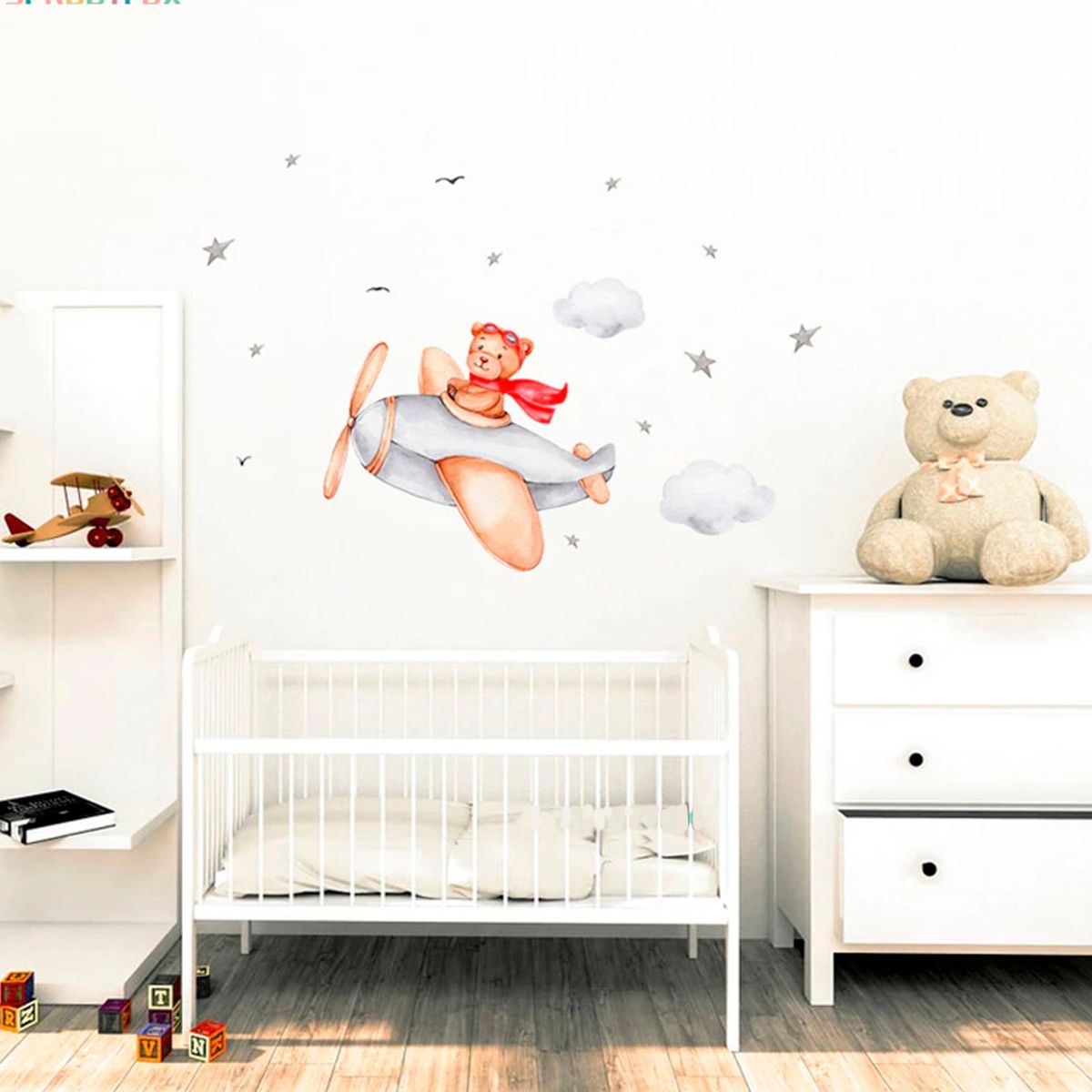 CREA TALLER - Oso avión rojo vinilo deco muro dormitorio infantil