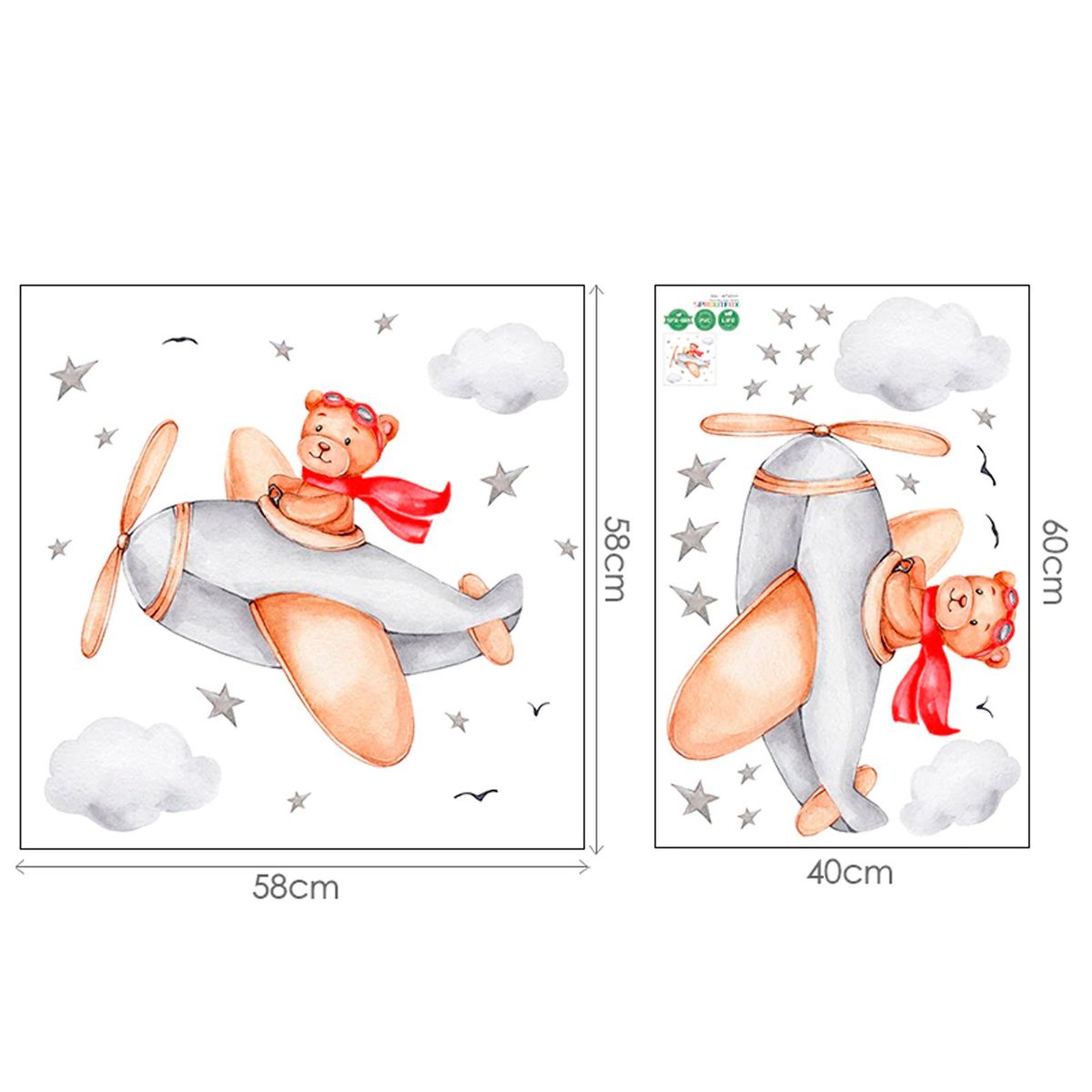 CREA TALLER - Oso avión rojo vinilo deco muro dormitorio infantil