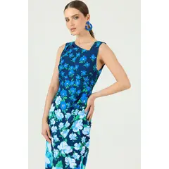 PRIVILEGE - Vestido azul flores - Azul
