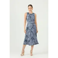 PRIVILEGE - Vestido azul marino estampado - Azul Marino