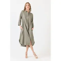 PRIVILEGE - Vestido con lino verde - Verde
