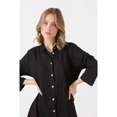PRIVILEGE - Vestido con lino negro - Negro