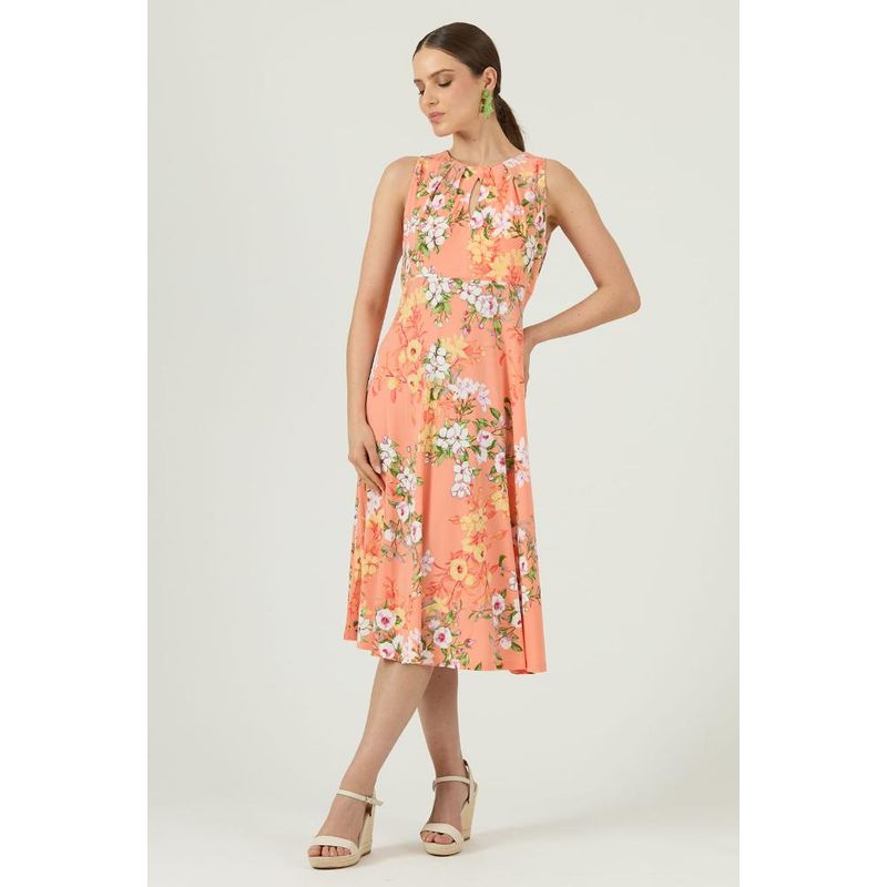 PRIVILEGE - Vestido salmon flores - Naranja