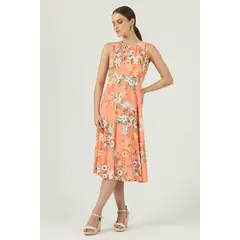 PRIVILEGE - Vestido salmon flores - Naranja