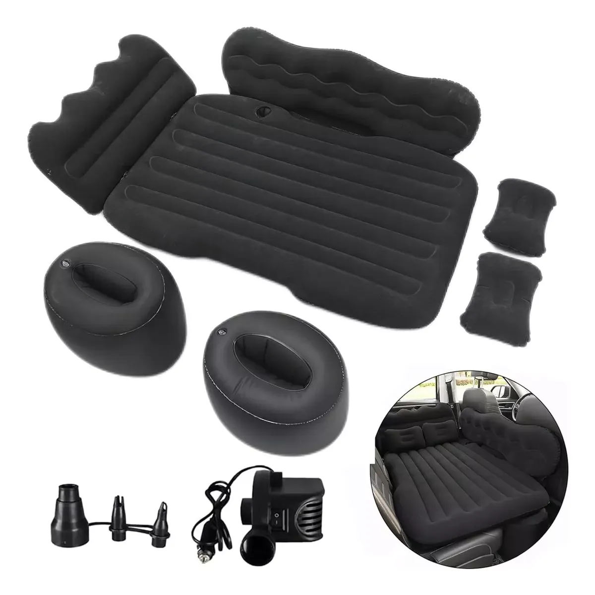 EVERSO - Colchon Para Auto Inflable + Compresor 12v Y 2 Almohadas