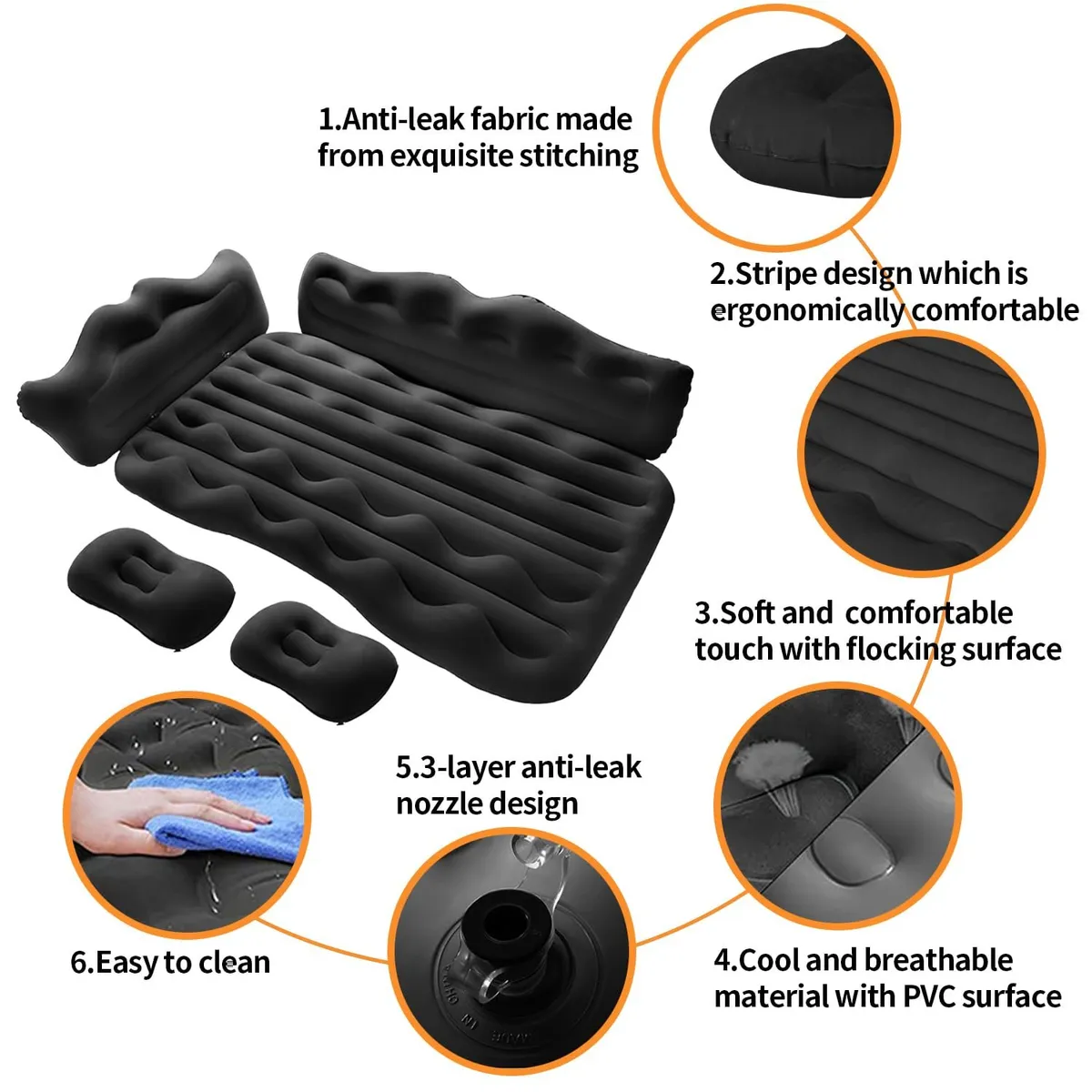 EVERSO - Colchon Para Auto Inflable + Compresor 12v Y 2 Almohadas