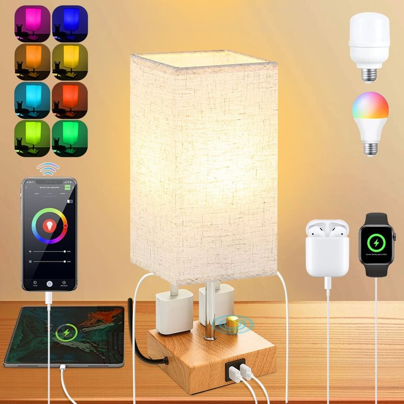 GENERICO - Lámparas Mesa Buró Noche Con Smart Bombilla Rgb Y Puerto Usb
