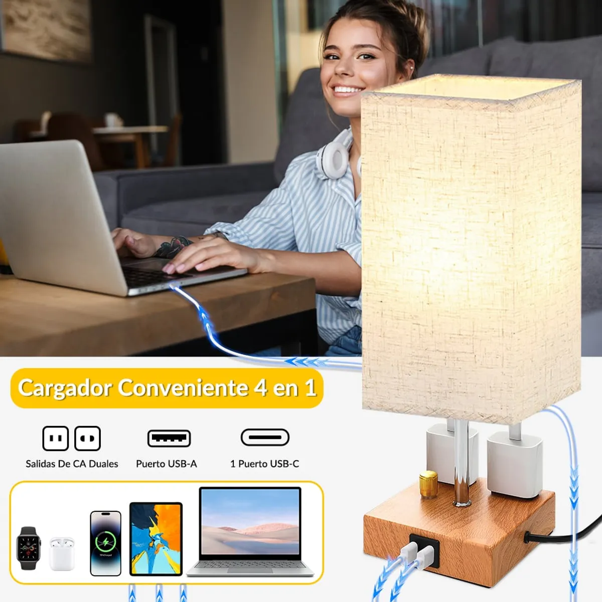 LUKOVEE - Lámparas Mesa Buró Noche Con Smart Bombilla Rgb Y Puerto Usb